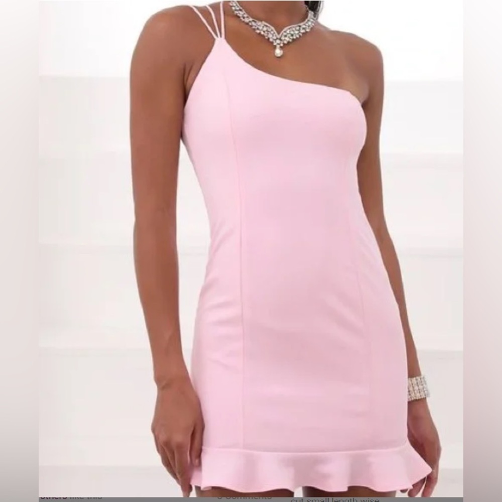 One-Shoulder Pink Ruffle-Hem Dress